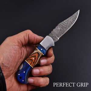 UA Supplies Excellent Quality Damascus Steel Folding <b>Knife</b> Colorful Pakka Wood <b>Handle</b> EDC Pocket <b>Knife</b> with Leather Pouch - Product Image 6