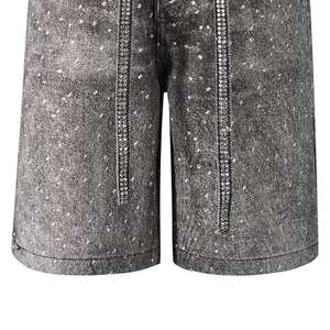Shorts en jean unisexes de haute qualité, effet délavé, entièrement ornés de strass, sur mesure, shorts en jean brillants pour hommes, jorts en jean pour l'été - Product Image 3
