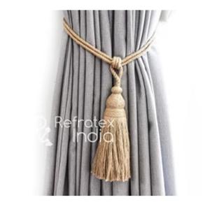 Attache-rideau en jute fait main en gros avec long pompon décoratif et cordon torsadé, style rustique, à prix d'exportation - Product Image 1