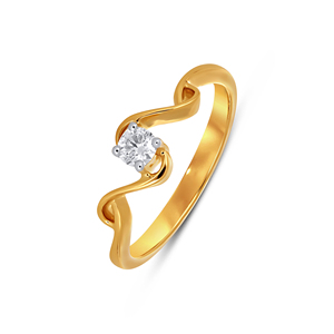 Anillo Delicado de Oro Amarillo de 14K con Acento de Diamante Redondo, Banda Ondulada Moderna, Joyería Sencilla y Elegante para Uso Diario, Regalo de Aniversario - Product Image 1
