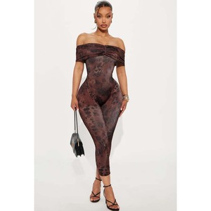 Nuevo Mono de Invierno para Mujer, Cintura Alta, Estampado de Leopardo, Encaje, Ajustado, Pantalones Cortos de Una Pieza, Tejido de Punto - Product Image 4