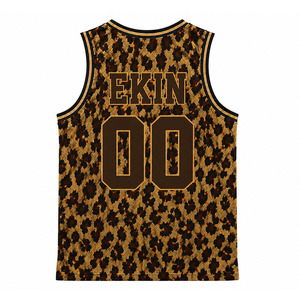 Maillot de basket-ball unisexe personnalisé 2025, motif léopard 3D marron doré, respirant, 100% polyester, design rétro, impression numérique, Laker - Product Image 2