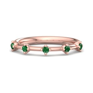 Anillo de lujo en oro rosa con esmeralda verde, corte brillante redondo, cinco piedras, banda minimalista, alto brillo, joyería de moda para mujer. - Product Image 2