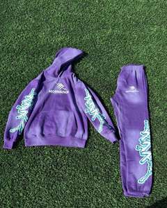 Conjunto Deportivo Personalizado con Logotipo para Hombre, 100% Algodón, Sudadera con Capucha y Pantalones Deportivos con Efecto Desgastado por el Sol, Estampado de Rayo, Unisex, Grueso - Product Image 3