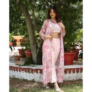 ชุดเสื้อคลุมผ้าซาตินพิมพ์ลายระบายอากาศได้ดี สีชมพูอ่อน ไซส์ XS สำหรับผู้หญิง - Product Image 3