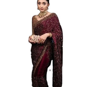 Dernier modèle de sari en soie georgette avec travail de zari et de sequins pour les fêtes et festivals des femmes par FABZONE Haute qualité - Product Image 1