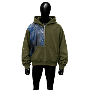 Sweat à capuche zippé en molleton de qualité supérieure avec motif bleu – Le best-seller du quotidien, confortable, emblématique, unique, original, géométrique - Product Image 1