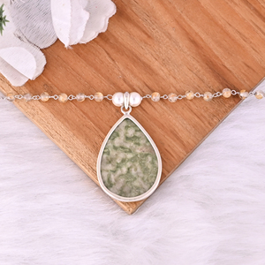 Collier pendentif en argent sterling 925 avec perle, jaspe et rutile doré - Product Image 6