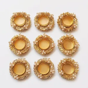 Round Gold <b>Tea</b> <b>Light</b> Holder with Pearl Trim and Beaded Design Handmade Christmas Easter Home Decoration - Product Image 2