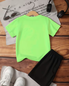Girls Bright Green Short Sleeve T-Shirt With Rainbow And Flower Print Cute Style Comfortable Cotton Top - Product Image 2