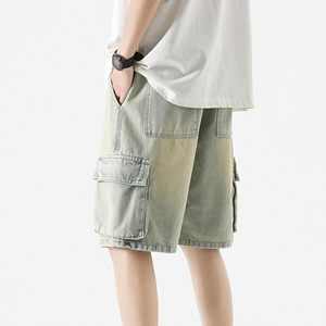 Pantalones Cortos Cargo para Hombre, Cintura Media, con Cordón, de Algodón, Estilo Bermuda, Casuales, de Color Sólido, Transpirables, Estilo Urbano - Product Image 2