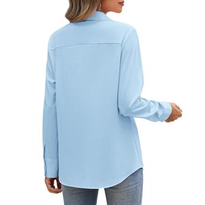 Camisas de Vestir Casuales Azules de Corte Regular Personalizadas para Mujer, Cuello Camisero, Antiarrugas, Cómodas para Invierno - Product Image 2