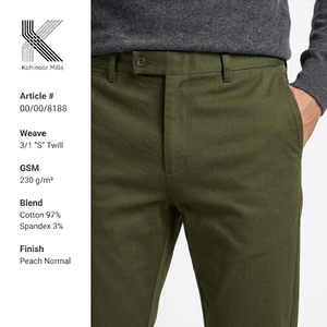 Pantalones Chinos Elásticos para Hombre, Algodón y Spandex, 230GSM, Sarga 3/1, Corte Ajustado, Fabricante y Proveedor OEM ODM - Product Image 1