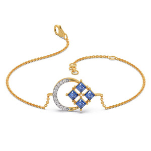 Bracelet carré bleu avec diamants, chaîne en or jaune et motif central géométrique incurvé - Product Image 1