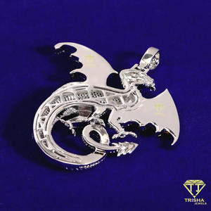 Designer Dragon Pendant with VVS Moissanite Diamonds and Color Flame Wings Hip Hop Jewelry - Product Image 4