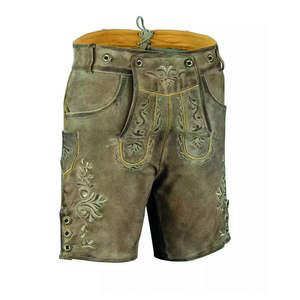 กางเกงขาสั้นหนังปักโลโก้คุณภาพสูง สไตล์สตรีทแฟชั่น กางเกงหนัง Lederhosen ปักลายพร้อมกระเป๋า - Product Image 4