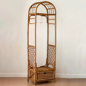 Rattan Clothing <b>Rack</b> With Shelf Minimalist Standing Garment Organizer For Wardrobe Space Saving Design - Product Image 3