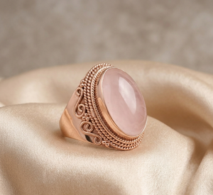 Natural Rose Quartz <b>Statement</b> <b>Ring</b> 925 Sterling Silver Vintage Boho Cocktail <b>Ring</b> Handmade Gemstone Jewelry Gift - Product Image 3