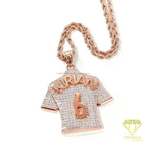 Moissanite Diamond Number 6 <b>Sports</b> <b>Jersey</b> Pendant Necklace With Custom Name Detail Rose Gold Tone Sparkling Statement Jewelry - Product Image 4