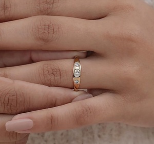 14K/18K Solid Oval Lab Grown Diamond Flush Set Ring <b>Three</b> Stone Engagement Ring Earth Mined Diamond East West Modern Signet Ring - Product Image 6