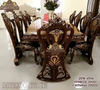 Ensemble de table à manger moderne en teck noir doré, finition polie, bois de teck de qualité supérieure, sculpté, durable, taille personnalisée, décoration intérieure