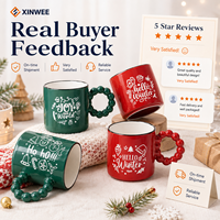 Juego de Tazas de Café de Cerámica Navideñas con Asa Redonda Decorada con Cuentas, Logotipo Personalizado, Fabricante OEM ODM, Etiqueta Privada, Colección de Regalos al por Mayor