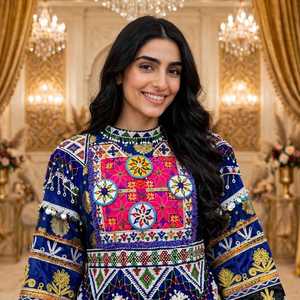 Bohemian Embroidered <b>Maxi</b> <b>Dress</b> Full <b>Sleeve</b> Jewel Neck A-Line Loose Fit Hand Embroidery Casual <b>Dress</b> Geometric Pattern Party - Product Image 3