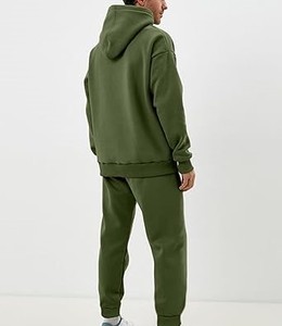 Ensemble de survêtement unisexe 2 pièces en molleton 100 % coton léger et respirant, coupe ample, taille élastique, avec sweat à capuche et pantalon de jogging, couleur unie - Product Image 2