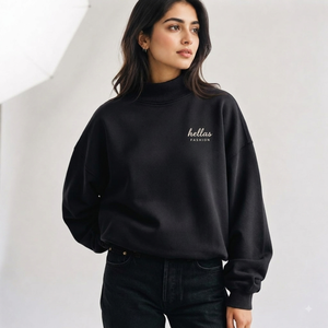 Sudadera de cuello simulado personalizada para mujer, ligera, de algodón y forro polar, con bordado, hombros caídos, puños acanalados, mangas largas, OEM ODM de fábrica - Product Image 1