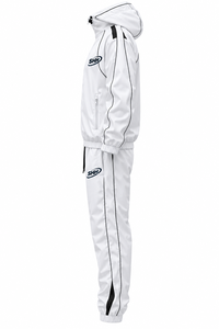Conjunto Deportivo Personalizado con Capucha Blanca para Hombre, Chaqueta Ligera con Cierre Completo y Pantalones Jogger con Ribete en Contraste, Conjunto para Exteriores - Product Image 4