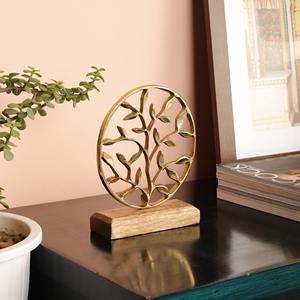 Escultura Moderna de Árbol en Metal Dorado, Arte Decorativo para Mesa con Base de Madera, Decoración Elegante para Hogar, Oficina y Sala de Estar - Product Image 5
