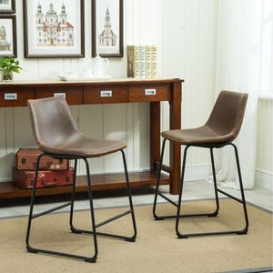 Set di 2 sgabelli da bar regolabili in vera pelle Lotusville, altezza bancone, marrone antico - Product Image 3