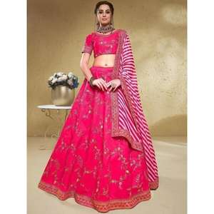 <b>Charming</b> Pink Embroidered Silk Wedding Wear Lehenga Choli - Product Image 1