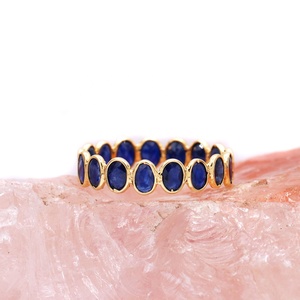 Wholesale 9K Solid Yellow Gold Oval Blue Sapphire Bezel Set Eternity Band <b>Ring</b> Women Fine Gemstone Stackable Anniversary Jewelry - Product Image 3