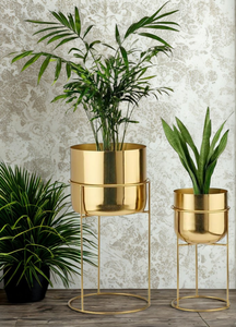 Macetas de metal duradero de latón y cobre con acabado dorado para decoración del hogar, jardín, hostelería y soporte para macetas de estilo moderno. - Product Image 5