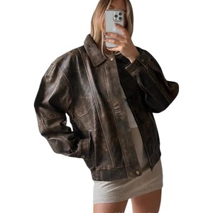 <b>Women</b>’s Oversized 90s Retro Distressed <b>Leather</b> <b>Jacket</b> Vintage Biker <b>Bomber</b> Handmade Coat Fall Halloween Outfit Anniversary Gift - Product Image 1