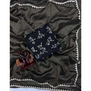 Sari de Diseñador para Mujer con Bordado Dori, Borde de Encaje, Elegantes Abrigos - Product Image 3