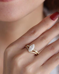 แหวนแต่งงานทองคำ14K แหวนหมั้น igi/gia วงรีสำหรับปลูกเพชรโรเดียมสำหรับผู้หญิงที่ทำจากห้องทดลอง - Product Image 2