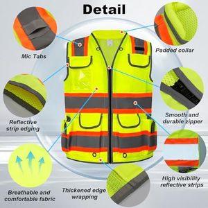 Vente en gros de gilets de sécurité 100% polyester pour hommes, plusieurs tailles, vêtements de travail OEM, gilet de sécurité léger - Product Image 6