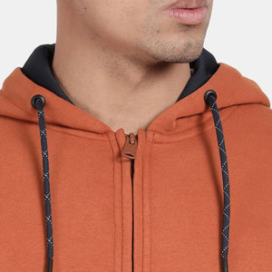 Sudadera con Capucha y Cremallera para Hombre, Color Naranja, Corte Regular, Color Sólido, Tejido de Algodón, Estilo Casual para Otoño, Logotipo en la Manga Izquierda - Product Image 6