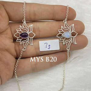 Handmade Light <b>Weight</b> Lotus Flower Design 925 Silver <b>Bracelet</b> With Natural Gemstone Fine Jewelry - Product Image 1