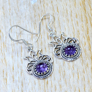Boucles d'oreilles fines en argent sterling 925 avec améthyste, design populaire, faites à la main, magnifiques bijoux, vente en gros de boucles d'oreilles fines - Product Image 1