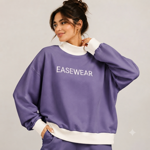 Sweat-shirt oversize à col montant pour femme en molleton de coton brossé épais, coupe carrée, basique pour le quotidien - Product Image 1