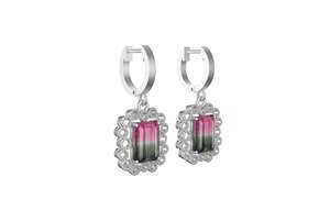 Boucles d'oreilles pendantes en tourmaline pastèque or 14 carats, taille émeraude, bijoux fins de luxe, élégantes, cadeau pour femme - Product Image 4