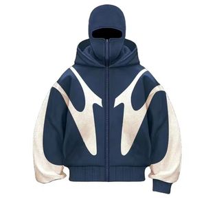 Sweat-shirt à capuche zippé oversize pour homme avec design masque, color block, streetwear, coupe classique, en polyester tricoté, pour l'automne - Product Image 2