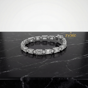 Rose <b>Gold</b> Emerald Cut Lab Grown Diamond Link <b>Bracelet</b> Sterling Silver Classic Elegant Timeless Luxury Women Wedding Party Gift - Product Image 3