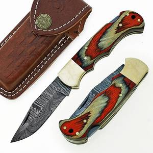 Cuchillo Plegable Clásico EDC de Acero de Damasco Hecho a Mano con Punta Recta y Bloqueo de Seguridad, Mango de Madera, Venta al por Mayor, Marca Privada - Product Image 1