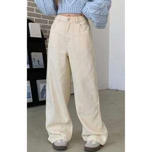 Jeans Crème à Jambes Larges pour Femmes, Mode Luxe Funky, Taille Haute, Coupe Ample, Tissu Écologique, Denim, Taille 26-40 OSCA - Product Image 1