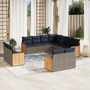 Set di divani da giardino in polyrattan grigio da 11 pezzi con cuscini per mobili da giardino - Product Image 1