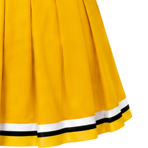 Jupe de cheerleading plissée jaune or avec bordure rayée noire et blanche, uniforme de performance athlétique pour femmes et filles - Product Image 5